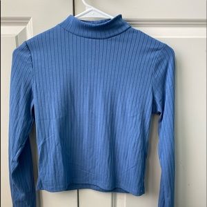 Blue Cropped Long Sleeve Turtleneck